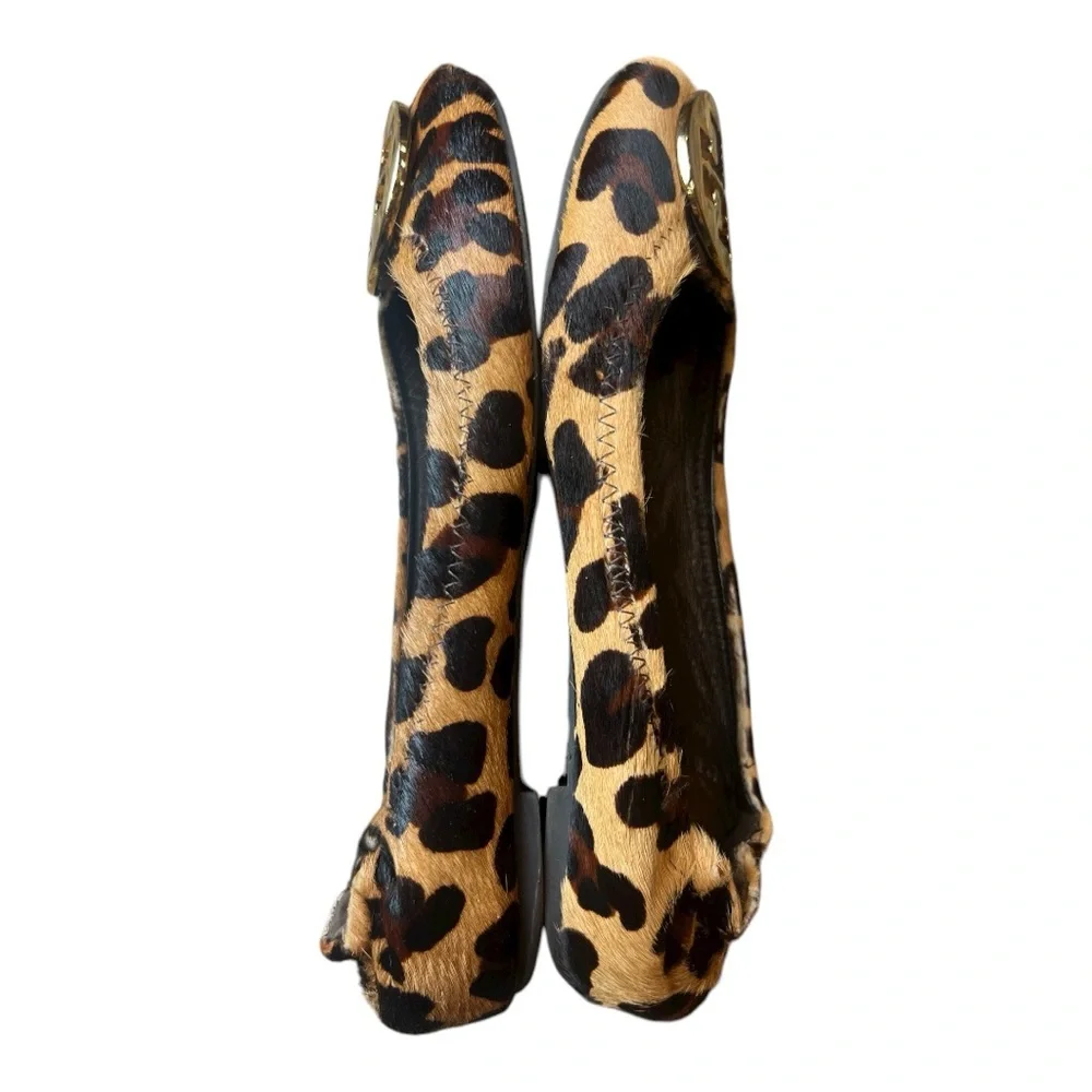 Tory Burch Reva calf skin leather leopard print slip on ballet flat shoes sz 6.5